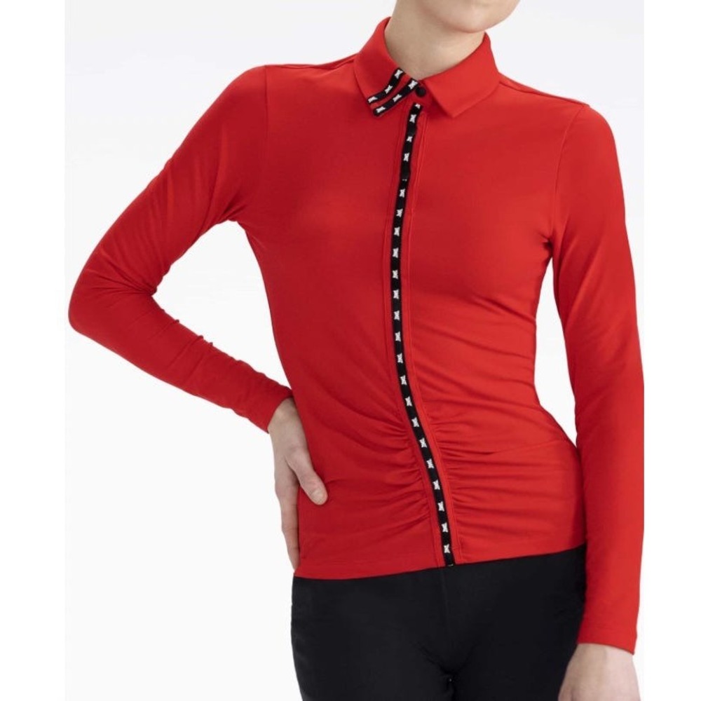 PXG Polo Shirt XS Red Long Sleeve Ruched Gathered Trim Parsons Xtreme Golf Top